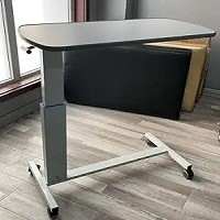 Welltrust Healthcare PMPS ® Height Adjutable Over Bed Dinning Table for Patient at Home or Hospital Size - 80x40 cm I Push Button Hydrolic Height Adjust I with Wheels I Quick self Installation