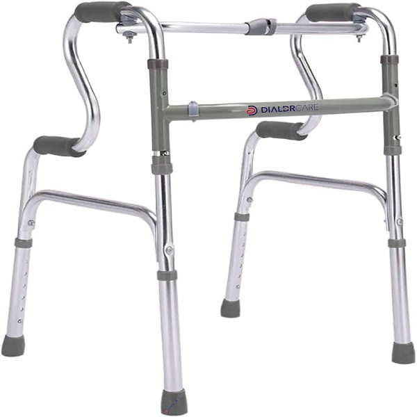DIALDRCARE Double Handle Aluminum Folding Step-up Walker for Adult Walking Mobility Aid for Senior Citizens (Grey)