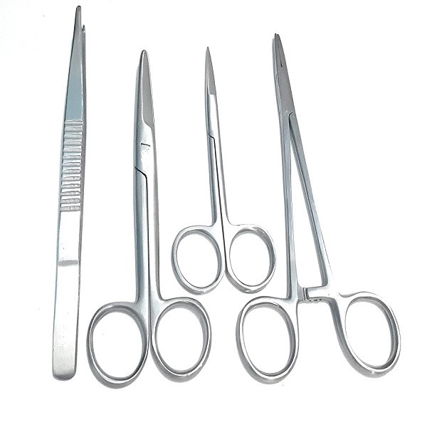 Forgesy Surgical instruments set Stainless steel Utility Forceps - set of 4 pcs.(Artery Forcep (6 inch),B.P Handle 4 no., Dressing scissor 6 inch,Dissecting forcep 6 inch (non-toothed)