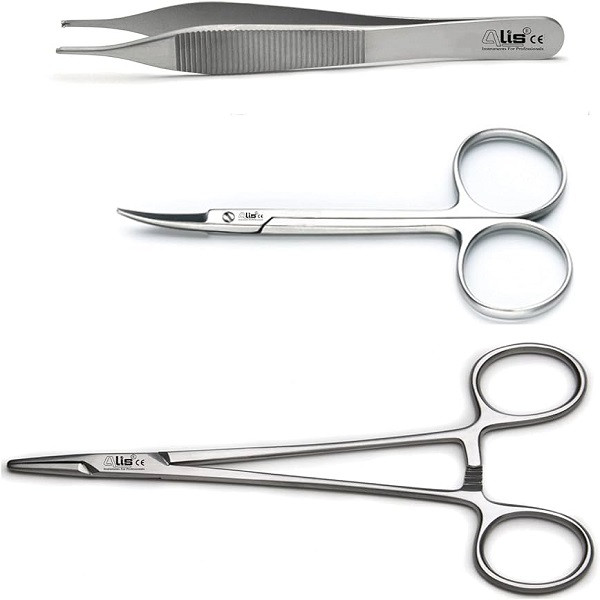 Welltrust Healthcare GPLUS Suturing Instrument Set (Needle Holder, Dissecting Forceps, Suturing Scissors)
